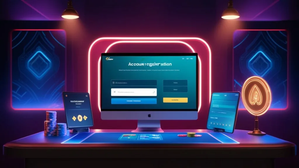 Casino registration form for a new account in a dark neon setting